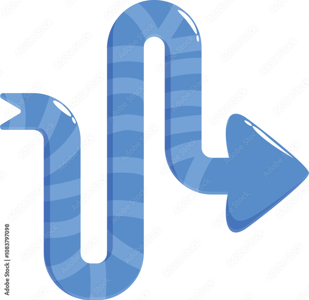 Aufkleber glossy blue striped arrow pointing right featuring a reverse curve and forked tail