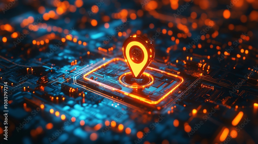 Aufkleber a digital representation of a location marker on a circuit board, symbolizing technology, navigation