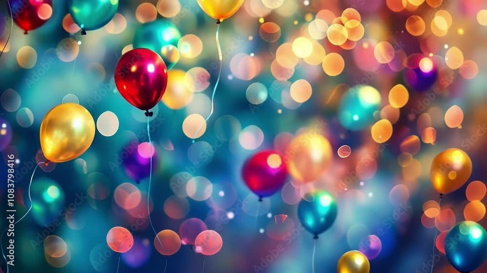 Poster defocused balloons floating in the air adding a touch of whimsy and playfulness to the festivities.