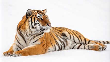 Obraz premium Tiger lying down isolated on white background