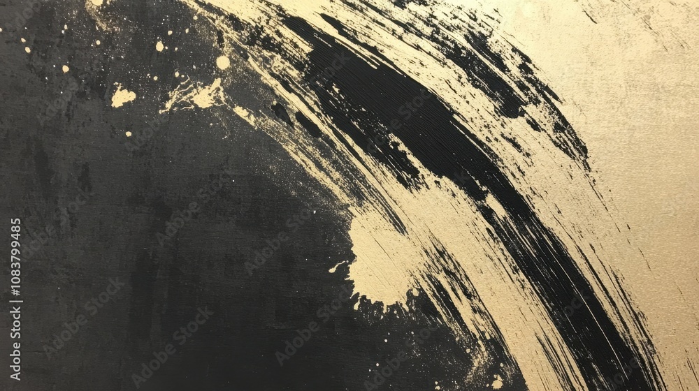 Poster abstract black and gold textured background with brushstroke patterns featuring shiny metallic eleme