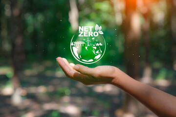Net zero, carbon neutrality concept. icon energy sources for renewable Idea with innovation...