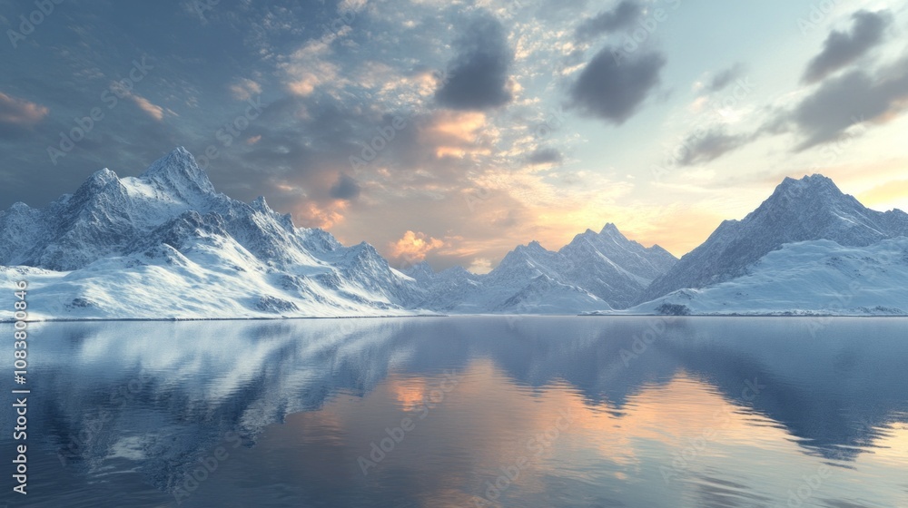 Poster a beautiful mountain range with a calm lake in the foreground