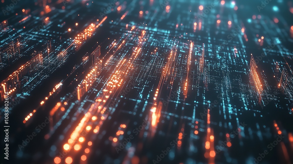 Poster _digital_cyberspace_with_particles_and_digital_data_network_c