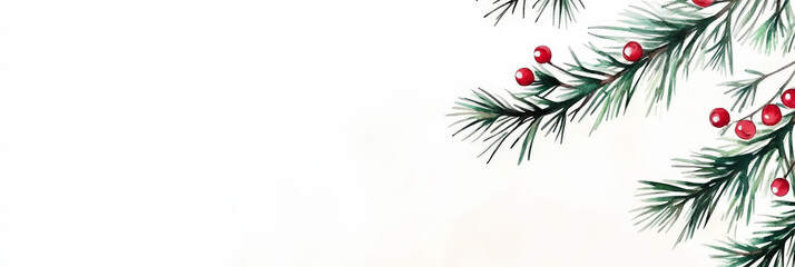 Obraz premium Aesthetic Christmas template with minimalistic watercolor pine branch frame. Generative AI