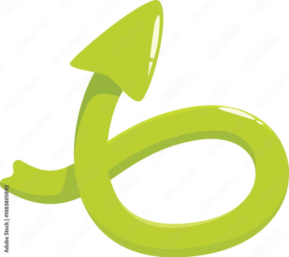 Poster green arrow pointing upward and making a loop, isolated on white background