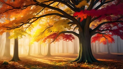 Colorful tree with Autumn woods
