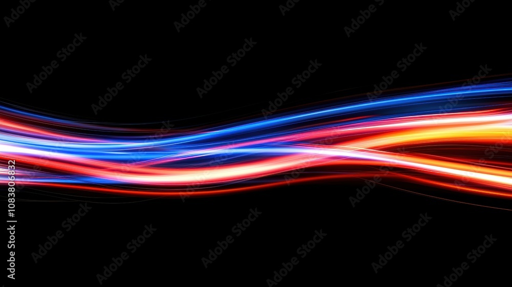 Aufkleber glossy black surfaces meticulously intersected by striking glowing red and blue light trails creatin