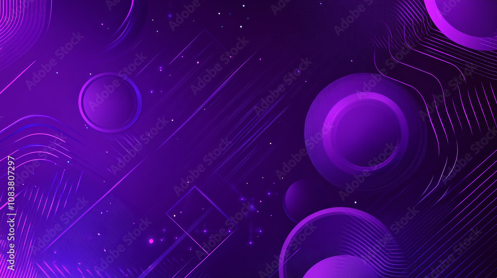 Poster a vibrant purple, tech-inspired background with geometric patterns. it's made with a 3d design and l