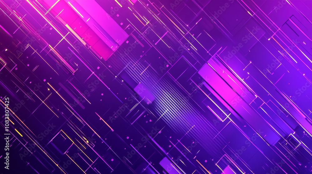 Poster a vibrant purple, tech-inspired background with geometric patterns. it's made with a 3d design and l