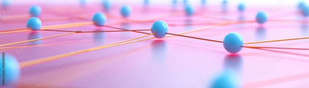Poster a close-up view of a colorful abstract design featuring blue spheres connected by lines on a smooth 