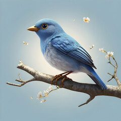 Fototapeta premium a small, blue bird with big, playful eyes. The bird, shown in full length, is perched on a branch 