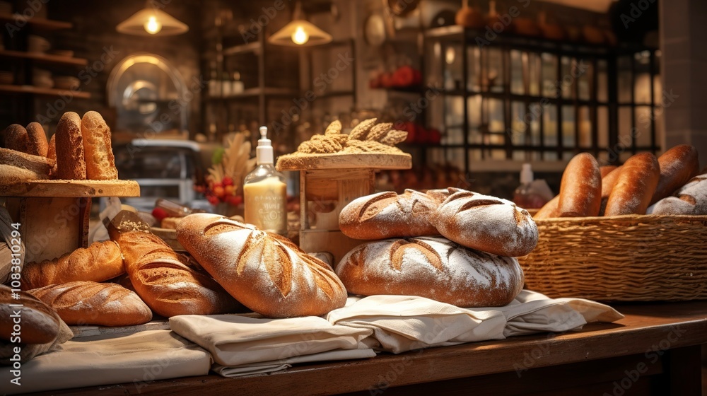 Wall mural A photo of a trendy boulangerie featuring artisanal bake