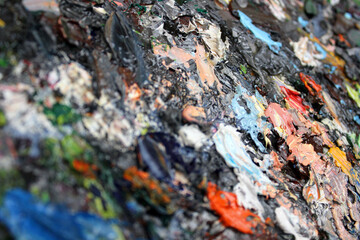 Obraz premium 油絵の具テクスチャ 暗め カラフル 抽象画