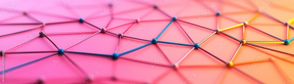 Poster a vibrant, abstract network of interconnected lines and nodes, showcasing a colorful gradient backgr