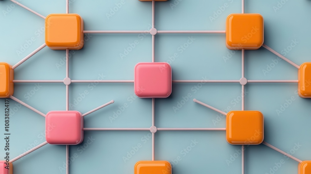 Poster a colorful network of interconnected nodes, showcasing a playful design that emphasizes connectivity