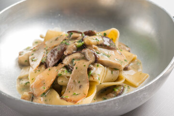 pappardelle with cep mushroom, traditional pasta recipe