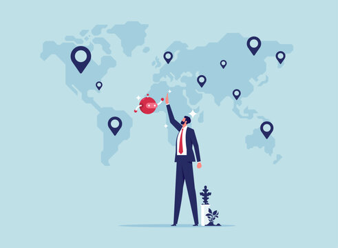 The concept of international business growth, Using AI to analyze global market expansion, Global business idea, Working with artificial intelligence, Global business growth