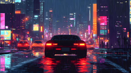 Obraz premium Cyber City Traffic pixel art style