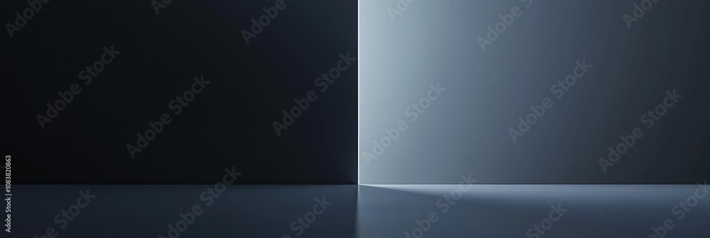 Poster a minimalist scene with contrasting light and dark areas, creating a serene atmosphere.