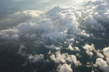 Fototapeta premium cloudy light sky background with clouds photo on plane moment beautiful top view