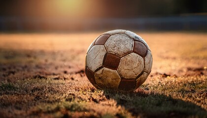 Antiguo bal&oacute;n de futbol, en medio de un campo de juego