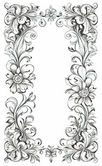 Set of floral corners with minimalistic plant pattern, vector illustration, monochrome, isolated on white background