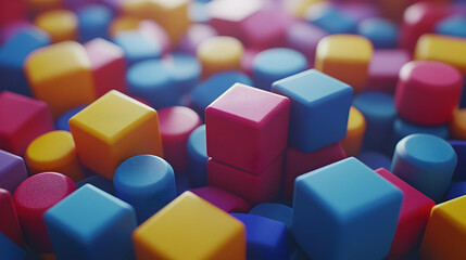 Obraz premium Colorful 3D Abstract Background of Cubes and Cylinders
