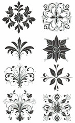 Obraz premium Set of floral corners with minimalistic plant pattern, vector illustration, monochrome, isolated on white background