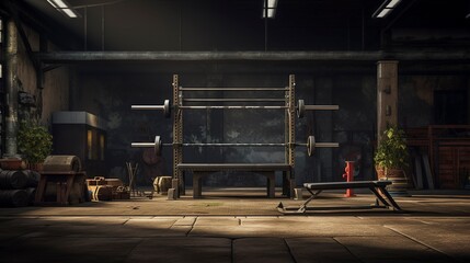 Fototapeta premium A photo of an unoccupied weightlifting area.