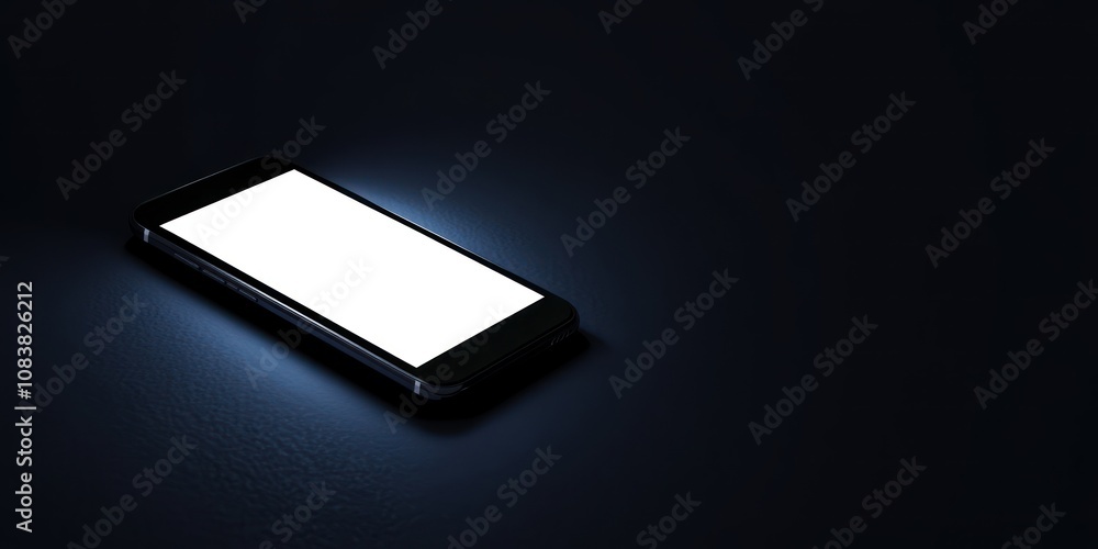 Poster a smartphone is displayed on a dark surface, illuminated by its glowing screen.