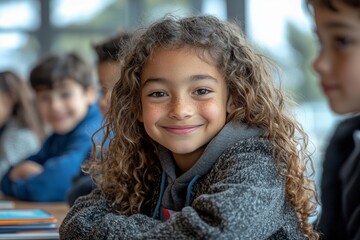 Students different backgrounds are engaged collaborative project lively classroom guided supportive teacher and surrounded technology and learning materials.