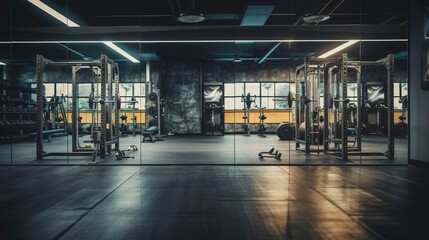 Naklejka premium A photo of gym mirrors reflecting empty space.