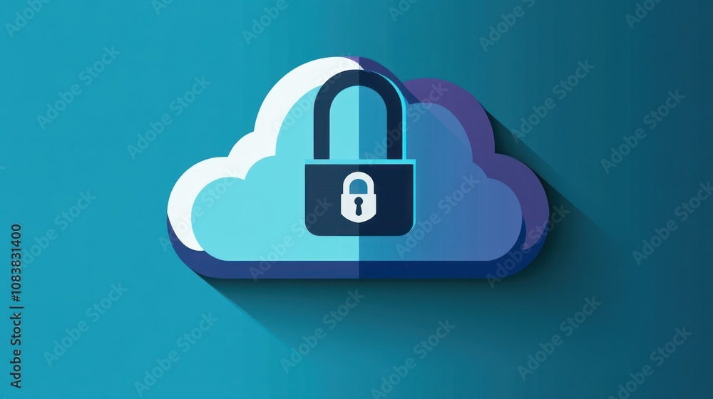 Poster a cloud symbol with a padlock, representing data security and cloud storage safety.