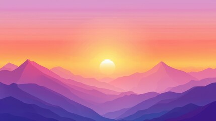 Fototapeta premium Serene Dreamy Sunset Over Majestic Mountains with Sun Dipping Below Horizon in Vibrant Colors Capturing Tranquil Nature's Beauty at Dusk