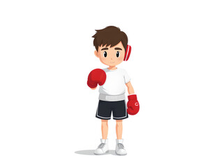Minimalist 2D Cartoon Boxing Boy: Red Gloves, Black Shorts, White Shirt, and Shoes