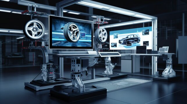 A photo of a computerized wheel alignment system.