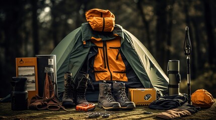 Obraz premium A photo of a display of outdoor camping gear.