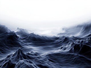 Dark blue ocean waves with a misty horizon, calming yet powerful appearance.