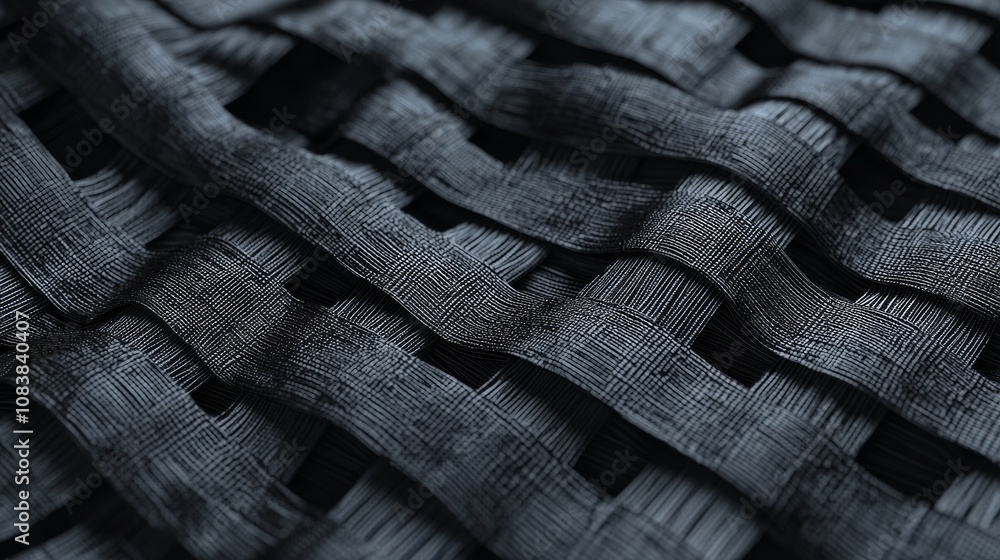 Poster a close-up view of intricate woven textures, showcasing dark fibers intertwined in a pattern, highli