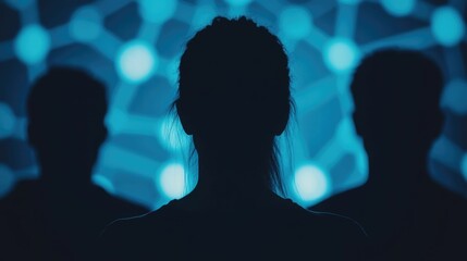 Digital Silhouettes Gathered on Screen Representing an Online Mental Health Support Group Offering Virtual Community Encouragement and Therapy for Wellness and Wellbeing