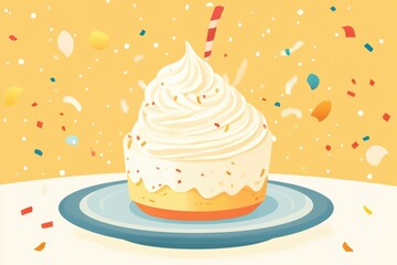 Whipped Cream Swirl on Pudding with Festive Background