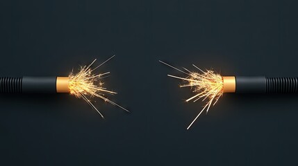A dramatic display of electric sparks from a broken electrical cable creating a captivating contrast against the dark background