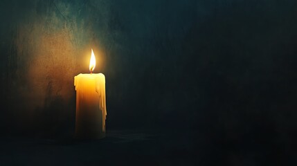 Illustrate the quiet elegance of a solitary candle burning against a dimly lit background, conveying a sense of deep devotion