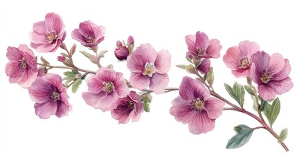 Naklejka premium Delicate watercolor painting of a blossoming pink branch.