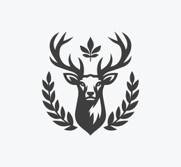 Deer logo design with laurel wreath. Deer emblem design.