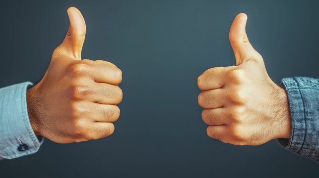 Two hands giving thumbs up gesture symbolizing teamwork encouragement and positive reinforcement among colleagues partners or friends  Concept of support agreement praise