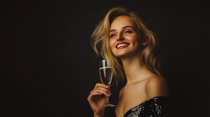 Naklejka premium Glamorous Smiling Woman Celebrating at a New Year's Eve Party