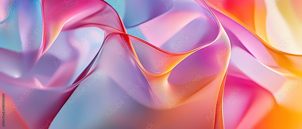 Poster colorful abstract fabric waves creating a dynamic visual display in soft pastel hues blended togethe