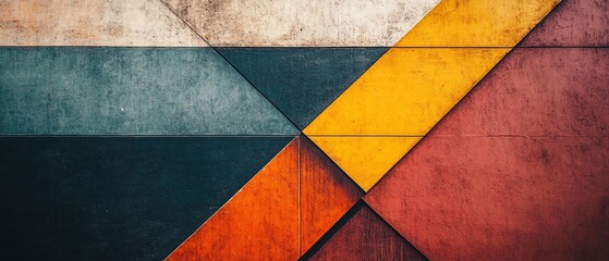 Fototapeta premium Colorful geometric patterns on a textured wall in an urban setting during daylight hours